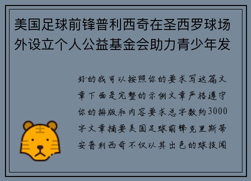 美国足球前锋普利西奇在圣西罗球场外设立个人公益基金会助力青少年发展
